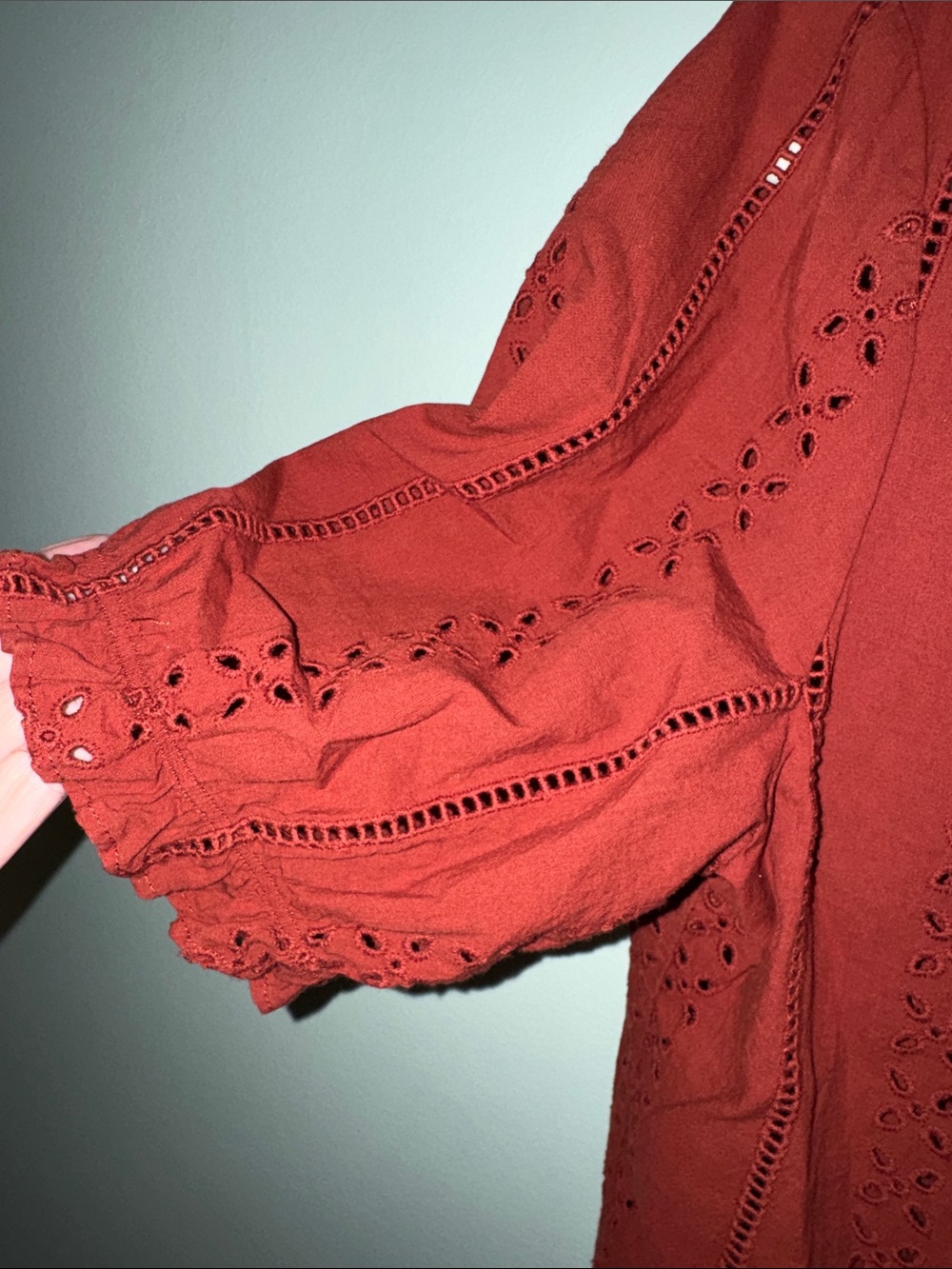 Universal Thread Rust Eyelet Ruffle Neck Blouse - Picture 4 of 5